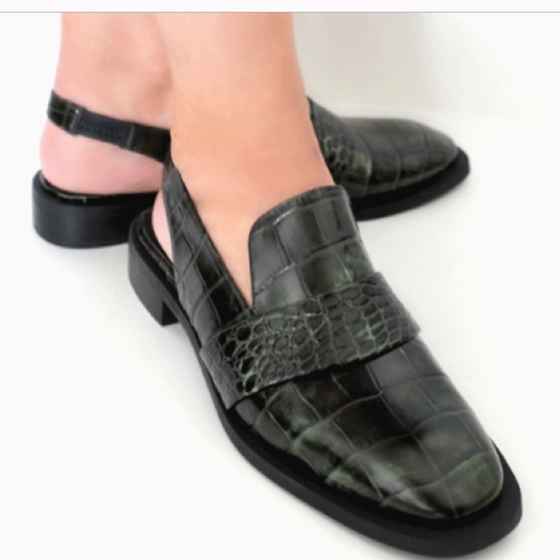Free People Abbey Road Green / Black Croc Leather Slingback Mules